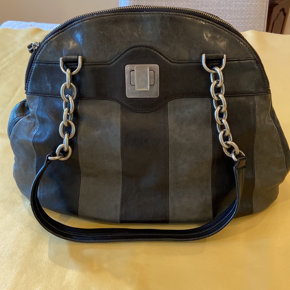 Jill Stuart Two-tone Grey & Black Striped Leather Hobo Bag